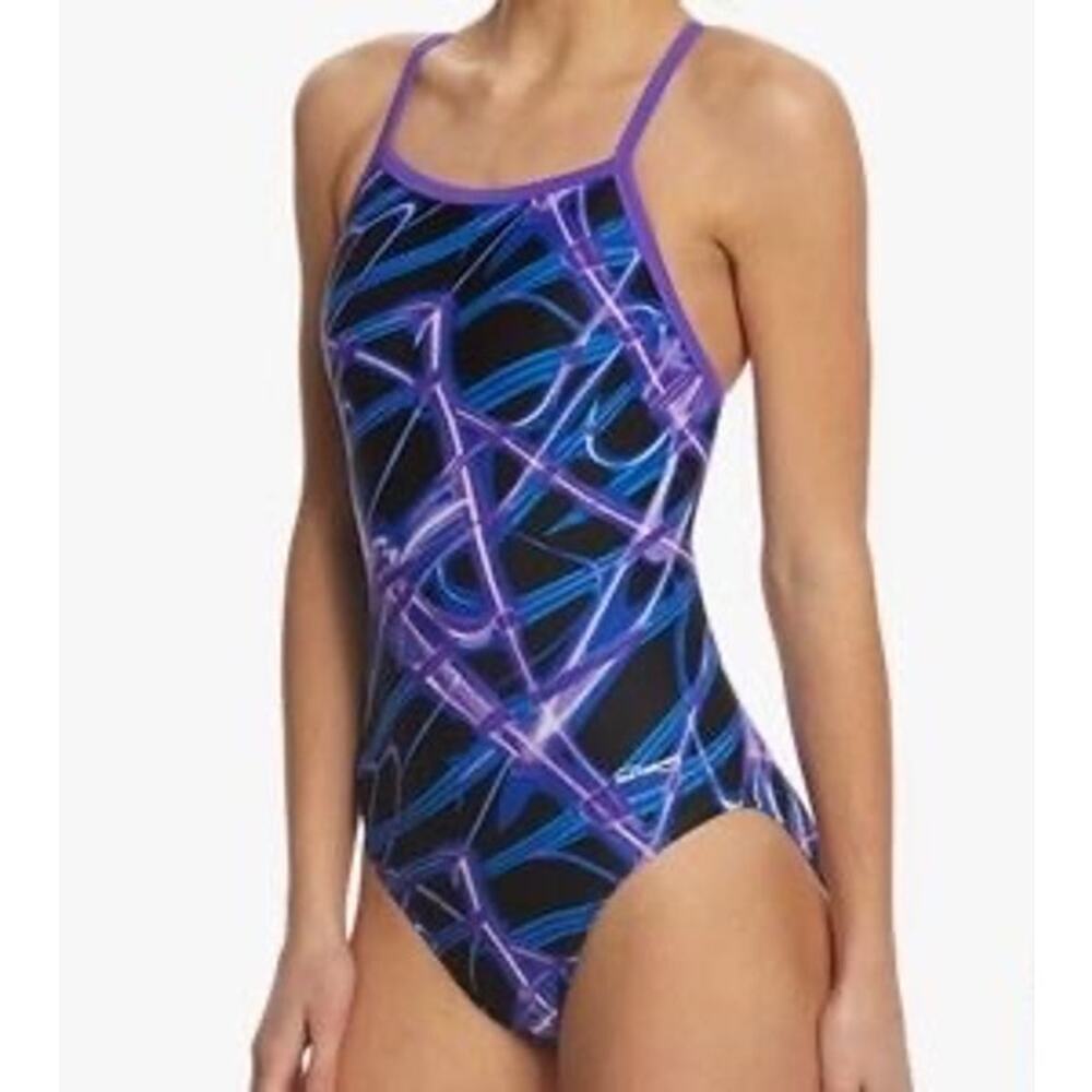 Waterpro Lightning Thin Strap Violet Purple One Piece Swimsuit Size 32